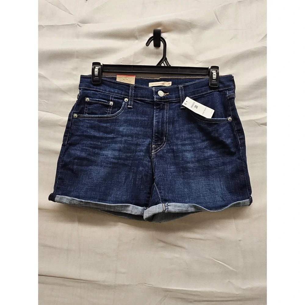 Levi's Womens Mid Length Shorts Blue Cotton Blend Casual Size 30